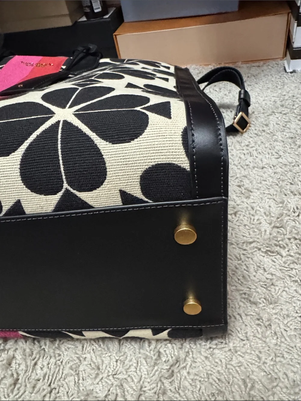 kate spade Black & Pink Stripe Canvas Tote